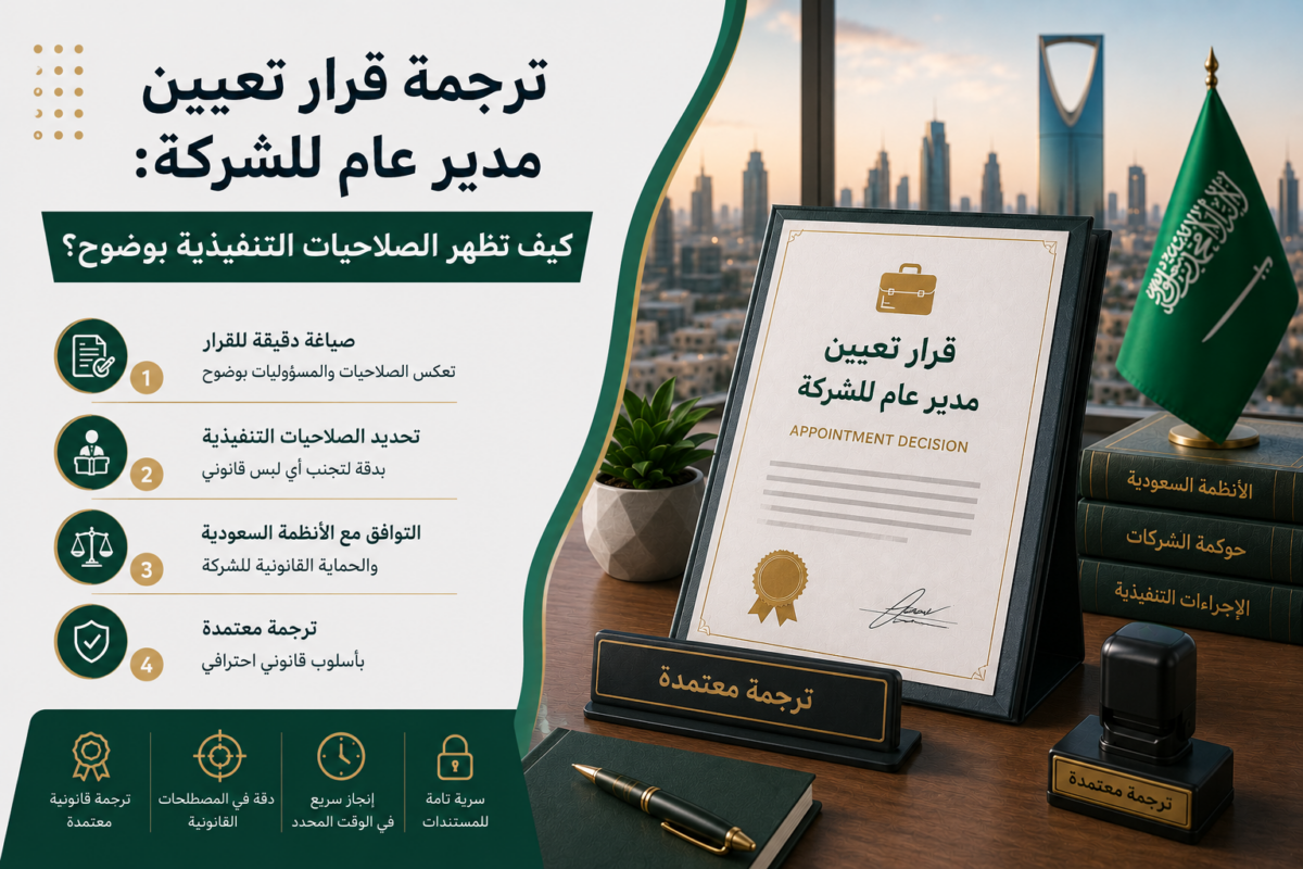 ترجمة قرار تعيين مدير عام للشركة