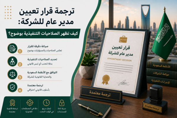 ترجمة قرار تعيين مدير عام للشركة