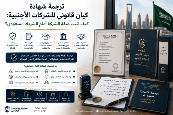 ترجمة شهادة كيان قانوني