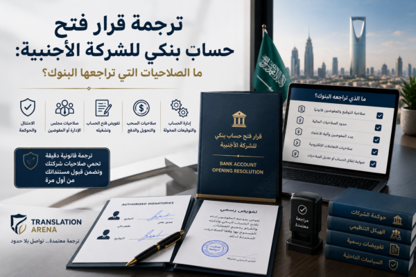 ترجمة قرار فتح حساب بنكي للشركة